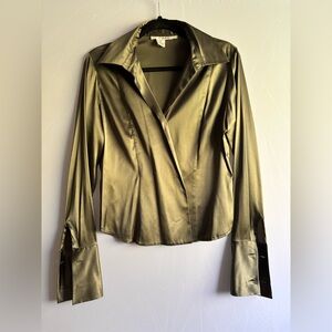 Beautiful Vintage Olive Como Silk/Spandex Button Down